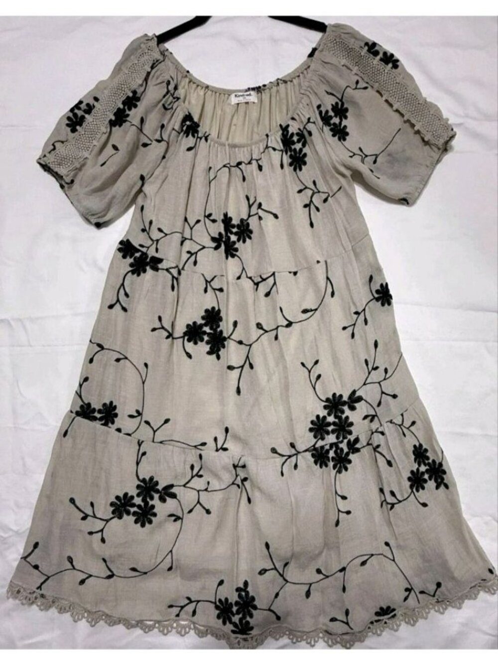 Anthropologie Kindred Womens 2X  Embroidered Floral Boho Dress Crochet Sleeves